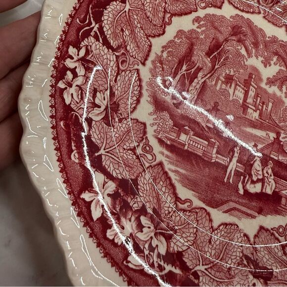 Mason pink vista Red and White ironstone antique Plates Set 4 dinner plates - Picture 2 of 6